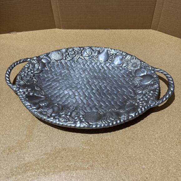 Vintage Lenox Fruit Basket Motif Oval Serving Display Tray Metal - Handles 22x15 - Picture 1 of 9